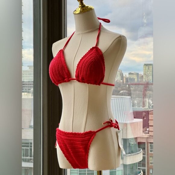 🆕 CHELSEA & VIOLET 🧿 NWT Solid Crochet Triangle Hipster Bikini Set - Sz S - Picture 9 of 15